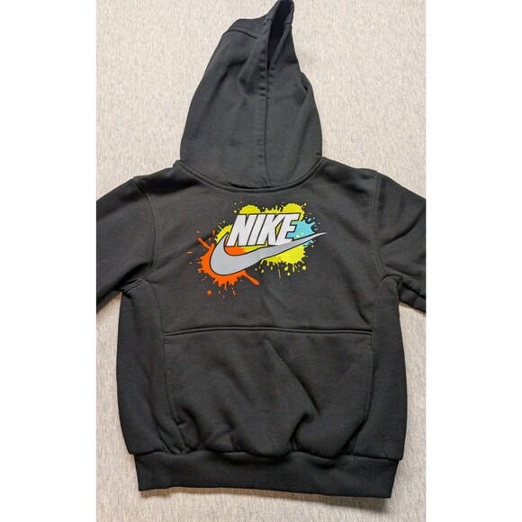 Nike Long Sleeve Fleece Graphic Hoodie Black Green Size 5-6 Years Old - Picture 2 of 6